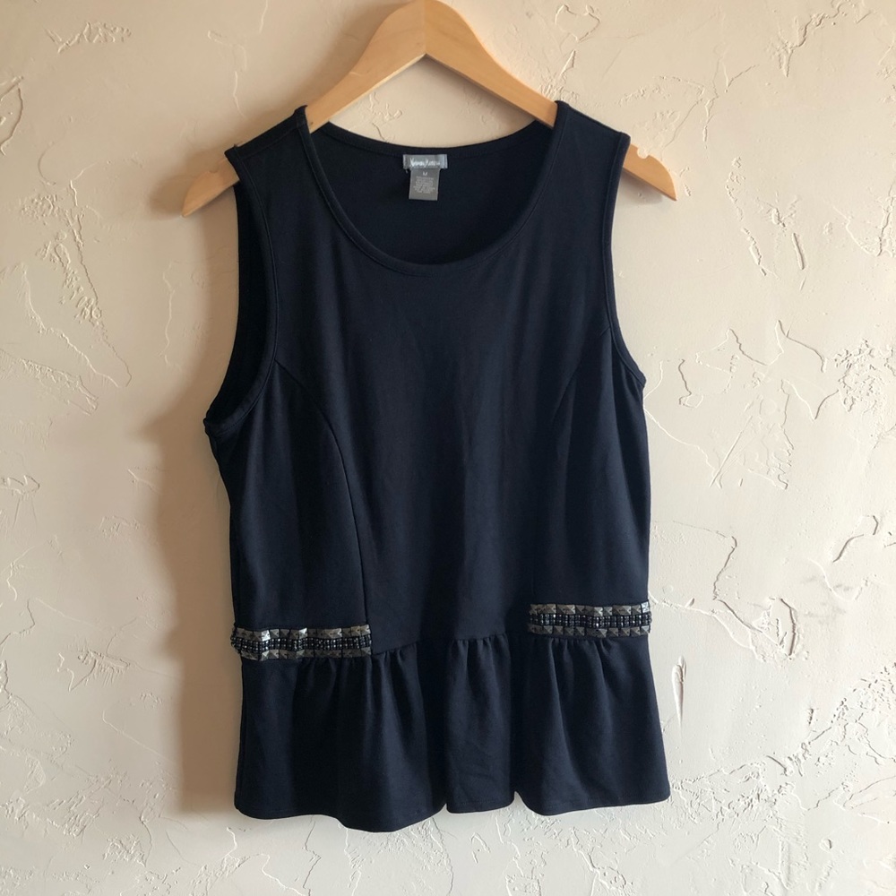 Neiman Marcus black sleeveless peplum top
